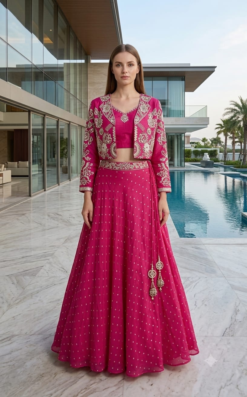 The Rani Pink Heritage Jacket Lehenga