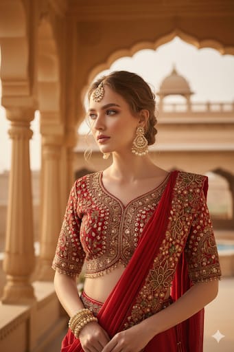 Regal Crimson Heritage Lehenga Saree