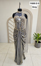 The Silver Sage Sculpted Cape Saree Gown