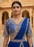 Royal Azure Embroidered Saree-Lehenga Set