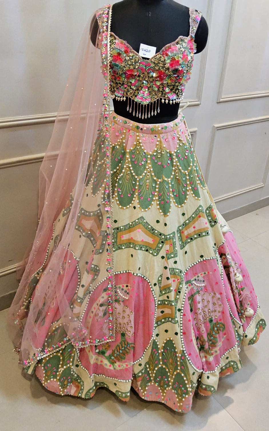 Shubh Studio Blush Pink & Mint Green Embellished Lehenga Set